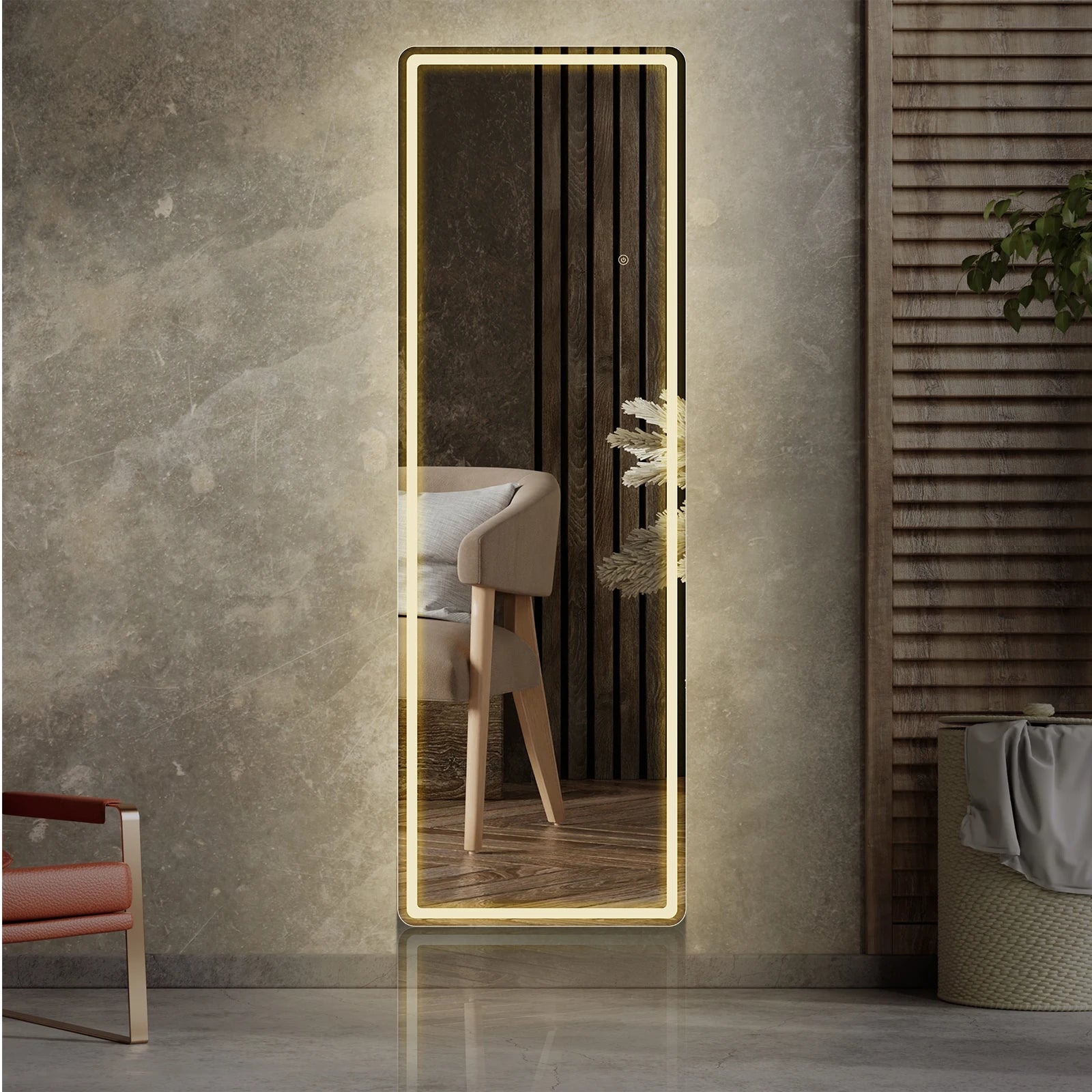 JHK Full Length Led Lights 64"x21" Mirror Standing Hanging or Wall-Mounted Mirrors with Stand Aluminum Alloy Frame For Home