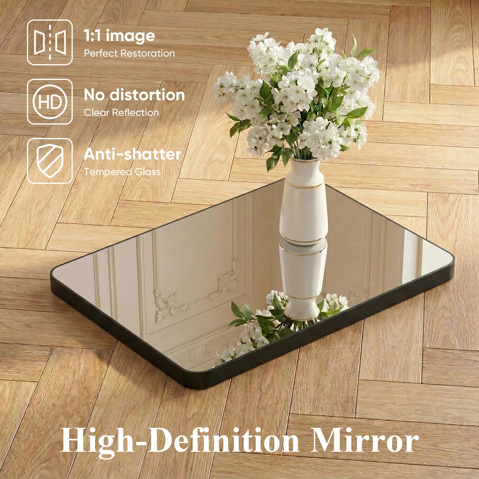 JHK Rounded Rectangle Wall Mirror with Metal Frame for Wall  Bathroom Mirror for Over Sink Modern Dressing Mirror Tempered Glass Bedroom Living Room Horizontal or Vertical