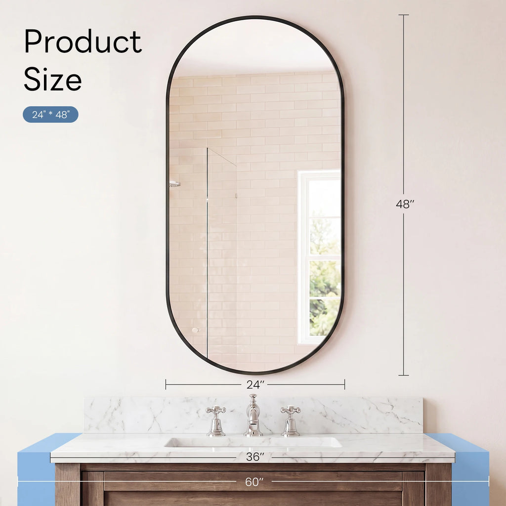 JHK Oval Wall Mirror with Metal Frame for Wall  Modern Dressing Mirror Tempered Glass Bedroom Living Room Horizontal or Vertical