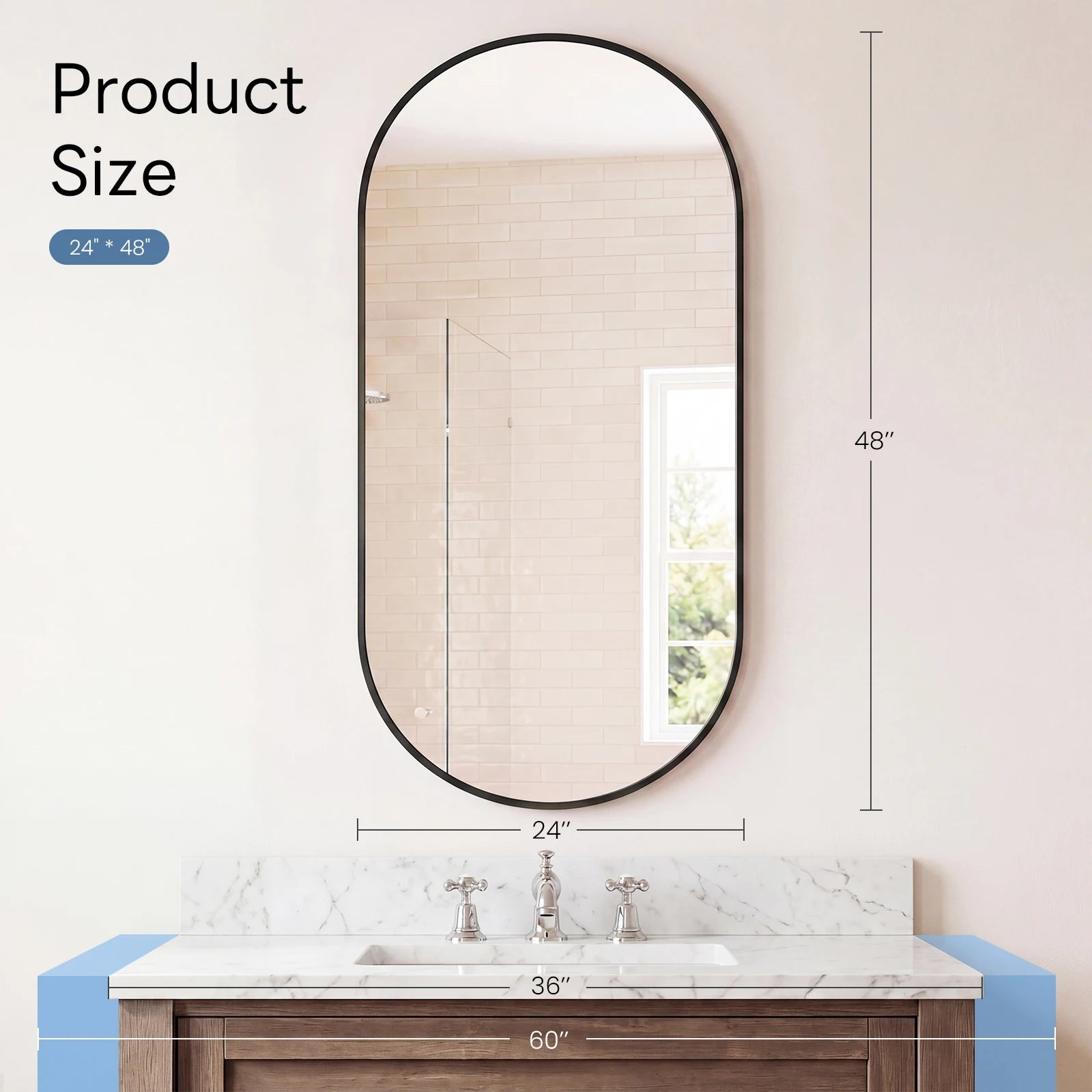 JHK Oval Wall Mirror with Metal Frame for Wall  Modern Dressing Mirror Tempered Glass Bedroom Living Room Horizontal or Vertical