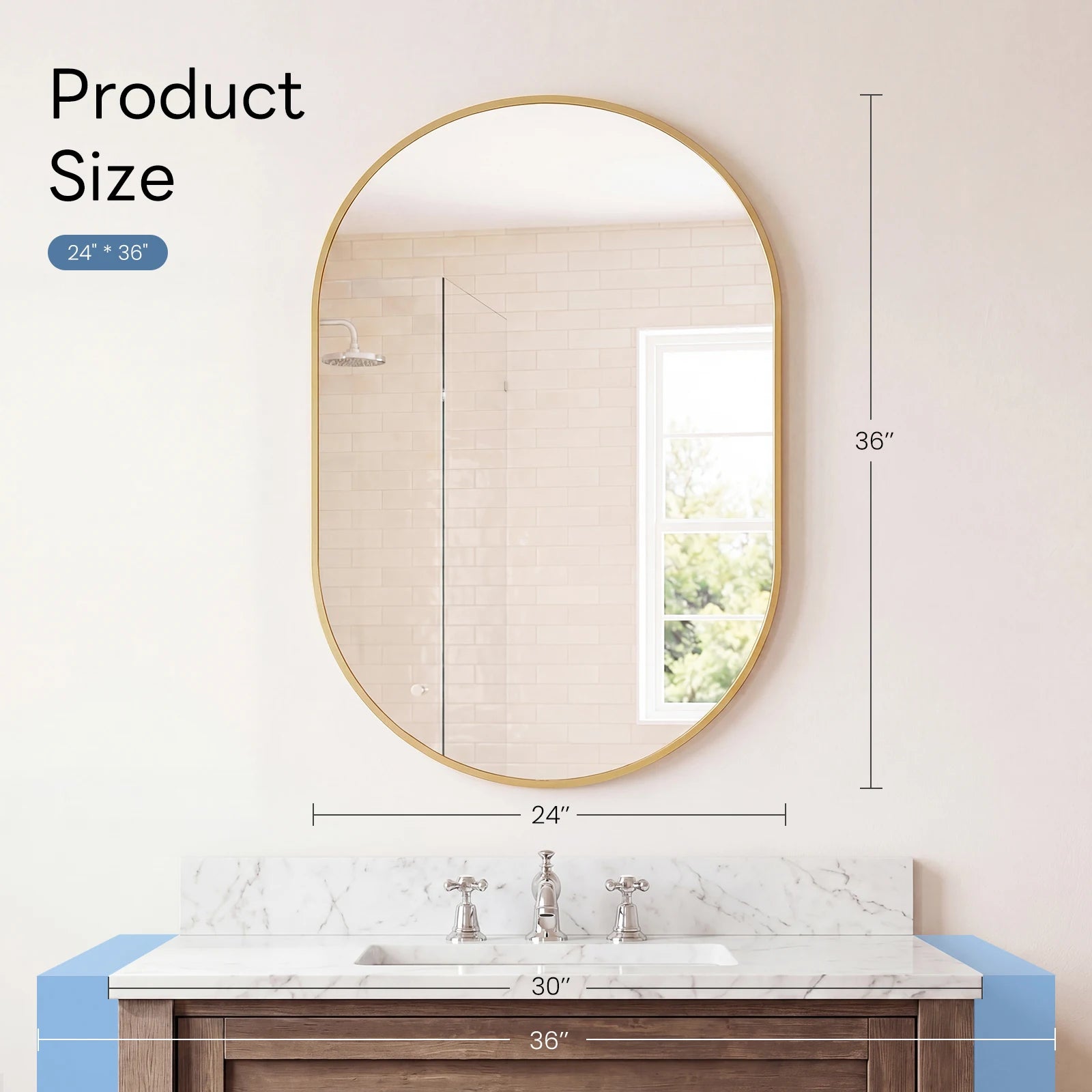 JHK Oval Wall Mirror with Metal Frame for Wall  Modern Dressing Mirror Tempered Glass Bedroom Living Room Horizontal or Vertical