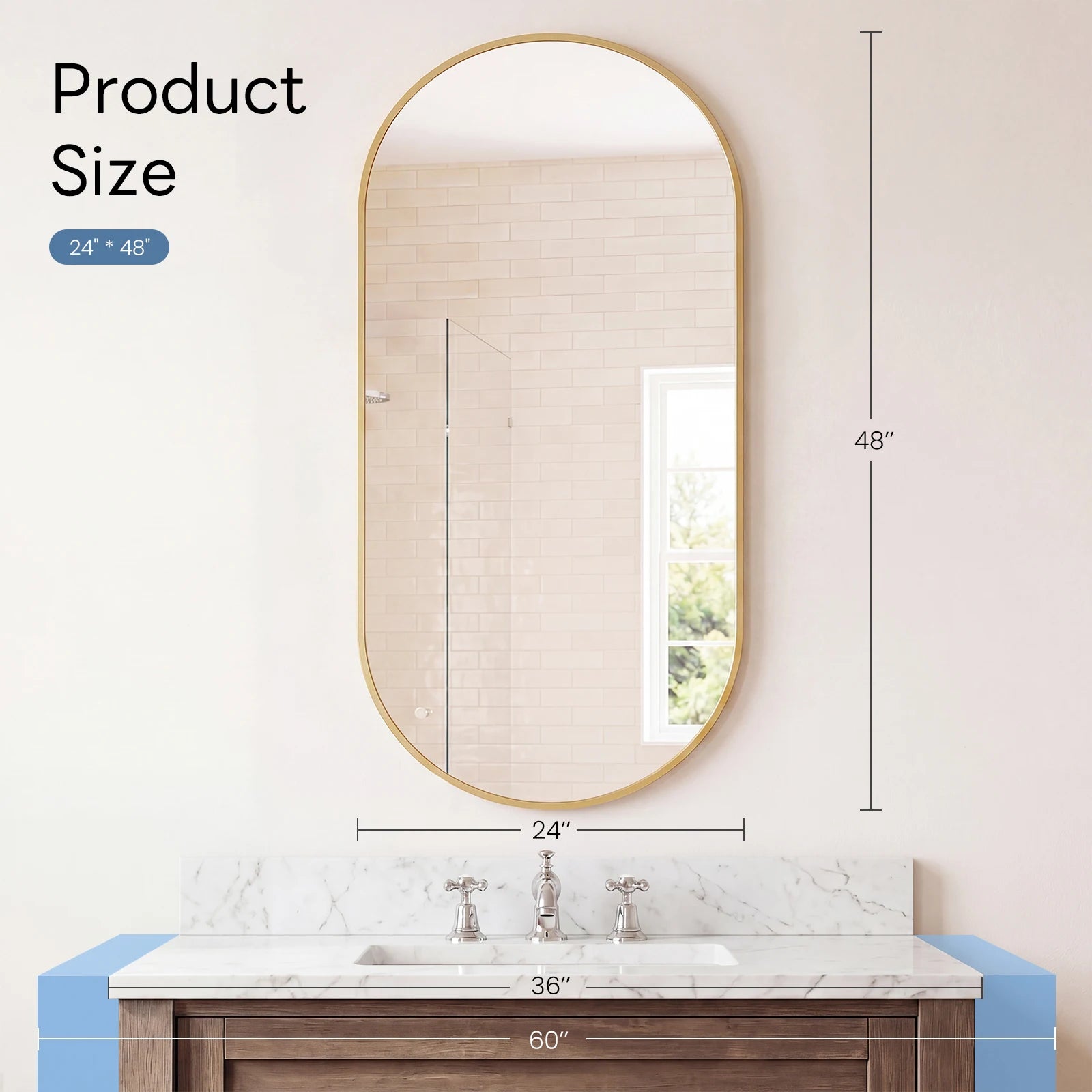 JHK Oval Wall Mirror with Metal Frame for Wall  Modern Dressing Mirror Tempered Glass Bedroom Living Room Horizontal or Vertical