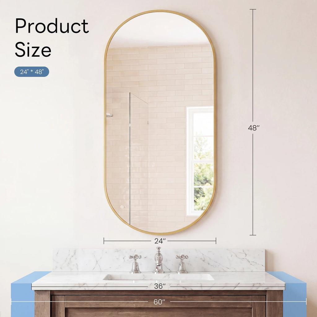 JHK Oval Wall Mirror with Metal Frame for Wall  Modern Dressing Mirror Tempered Glass Bedroom Living Room Horizontal or Vertical