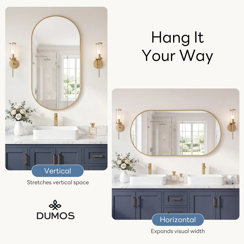 JHK Oval Wall Mirror with Metal Frame for Wall  Modern Dressing Mirror Tempered Glass Bedroom Living Room Horizontal or Vertical