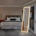 JHK Full Length Led Lights 64"x21" Mirror Standing Hanging or Wall-Mounted Mirrors with Stand Aluminum Alloy Frame For Home
