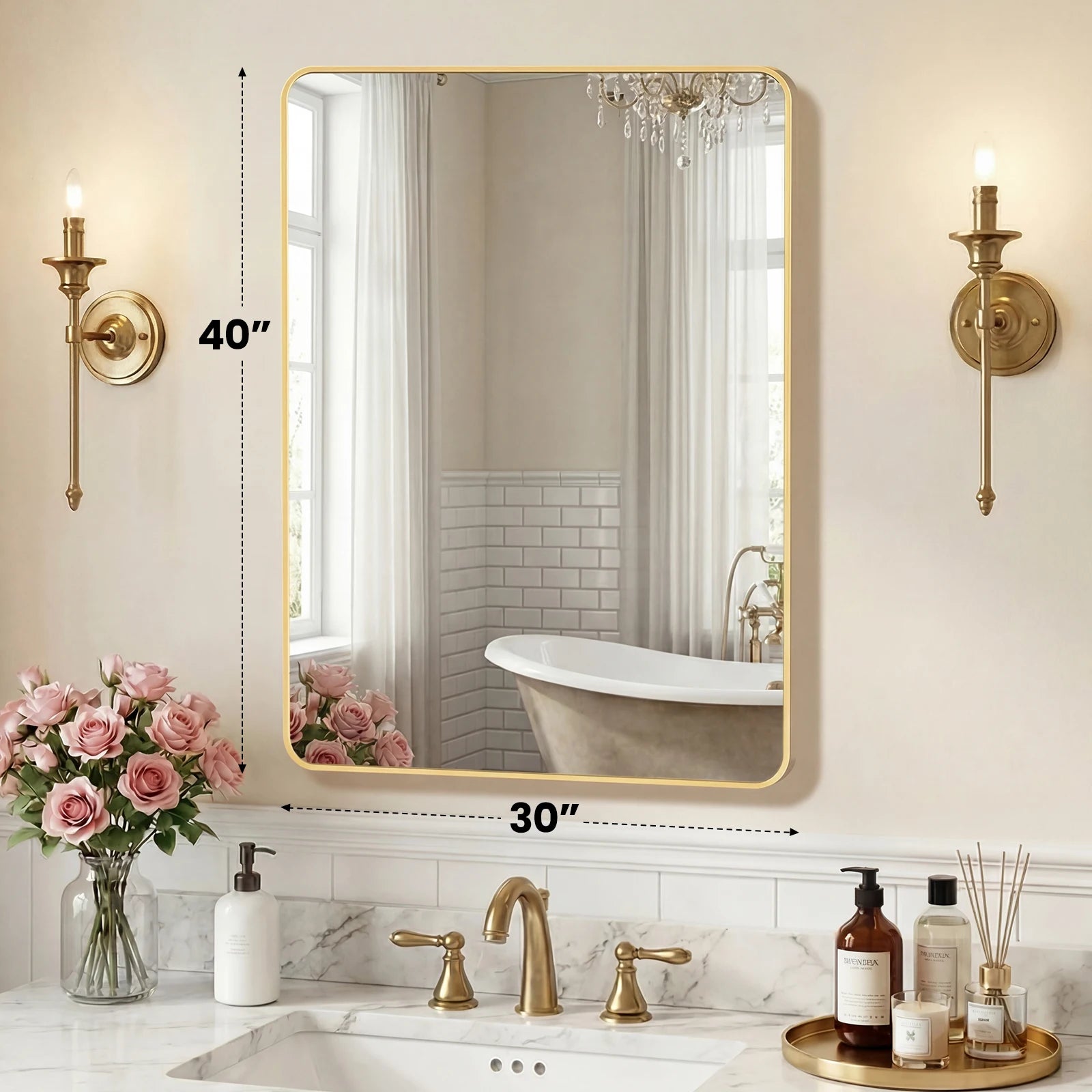 JHK Rounded Rectangle Wall Mirror with Metal Frame for Wall  Bathroom Mirror for Over Sink Modern Dressing Mirror Tempered Glass Bedroom Living Room Horizontal or Vertical
