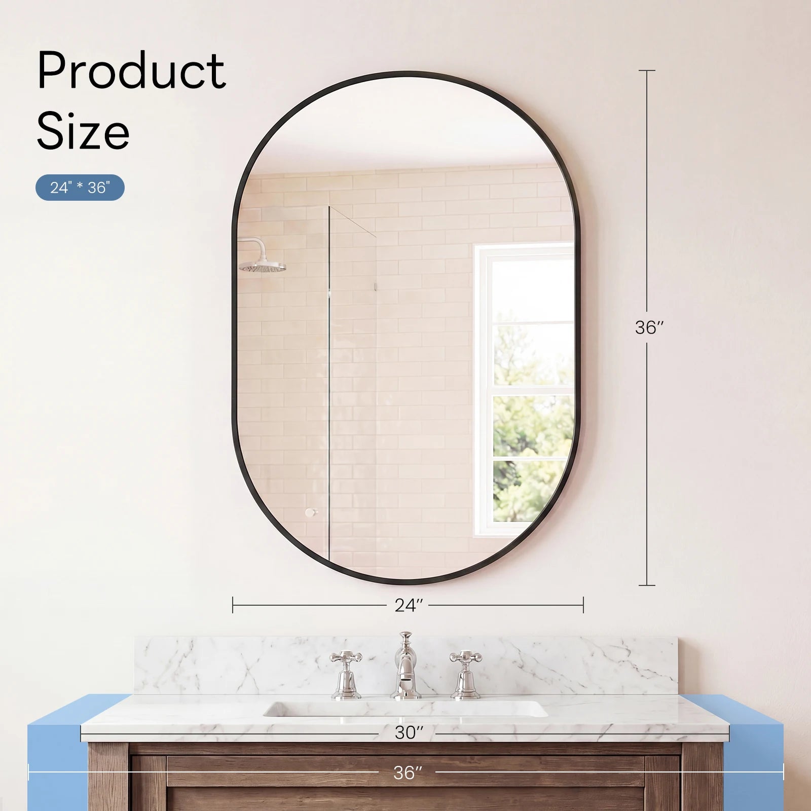 JHK Oval Wall Mirror with Metal Frame for Wall  Modern Dressing Mirror Tempered Glass Bedroom Living Room Horizontal or Vertical