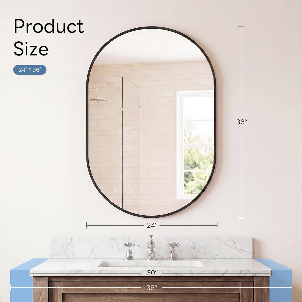 JHK Oval Wall Mirror with Metal Frame for Wall  Modern Dressing Mirror Tempered Glass Bedroom Living Room Horizontal or Vertical