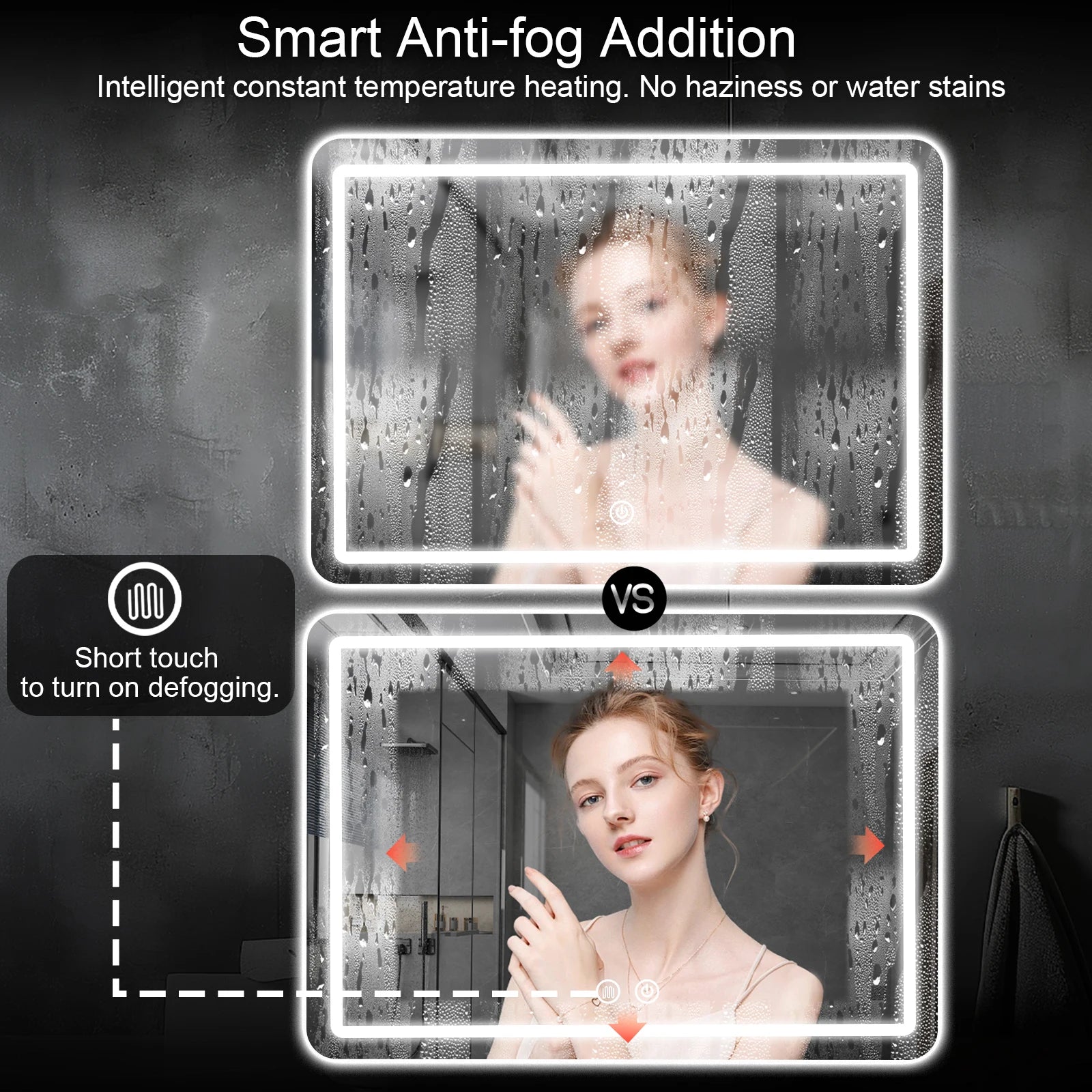 LED Bathroom Mirror Wall Mounted Fogless Makeup Mirror with Lights Stepless Dimmable 3 Colors Lighted Bathroom Mirrors for Wall Rectangle Bathroom Vanity Mirror