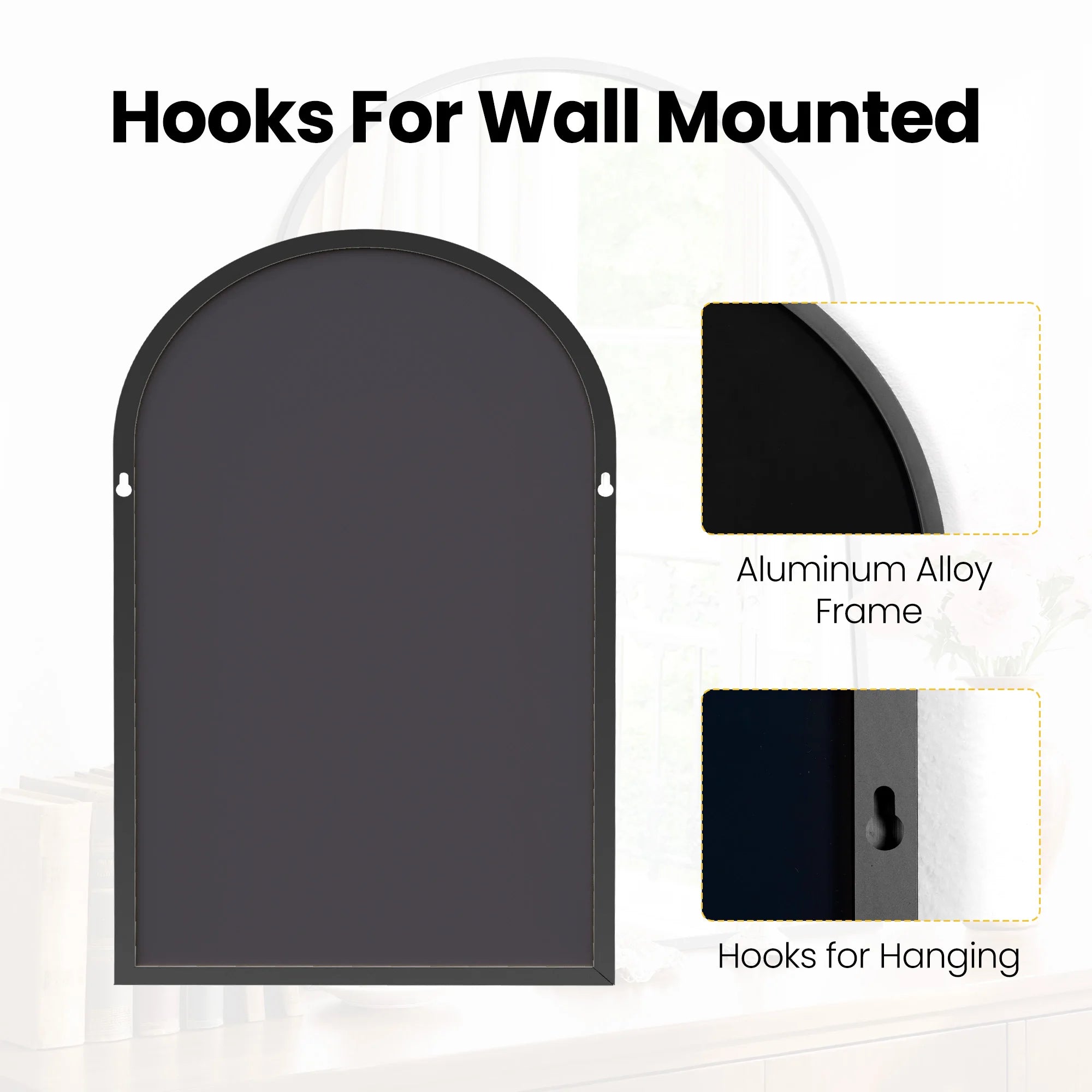 JHK 26"x38" Arched Metal Framed Mirror for Wall Matte Metal Framed Modern Dressing Mirror Tempered Glass Bedroom Living Room