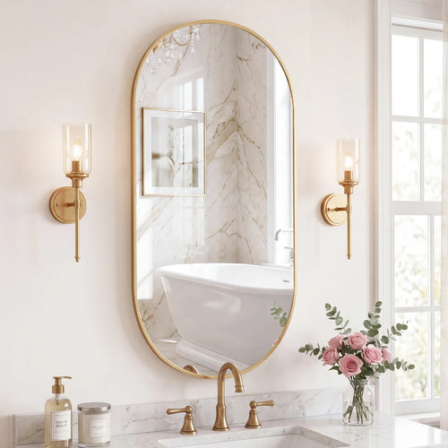 JHK Oval Wall Mirror with Metal Frame for Wall  Modern Dressing Mirror Tempered Glass Bedroom Living Room Horizontal or Vertical