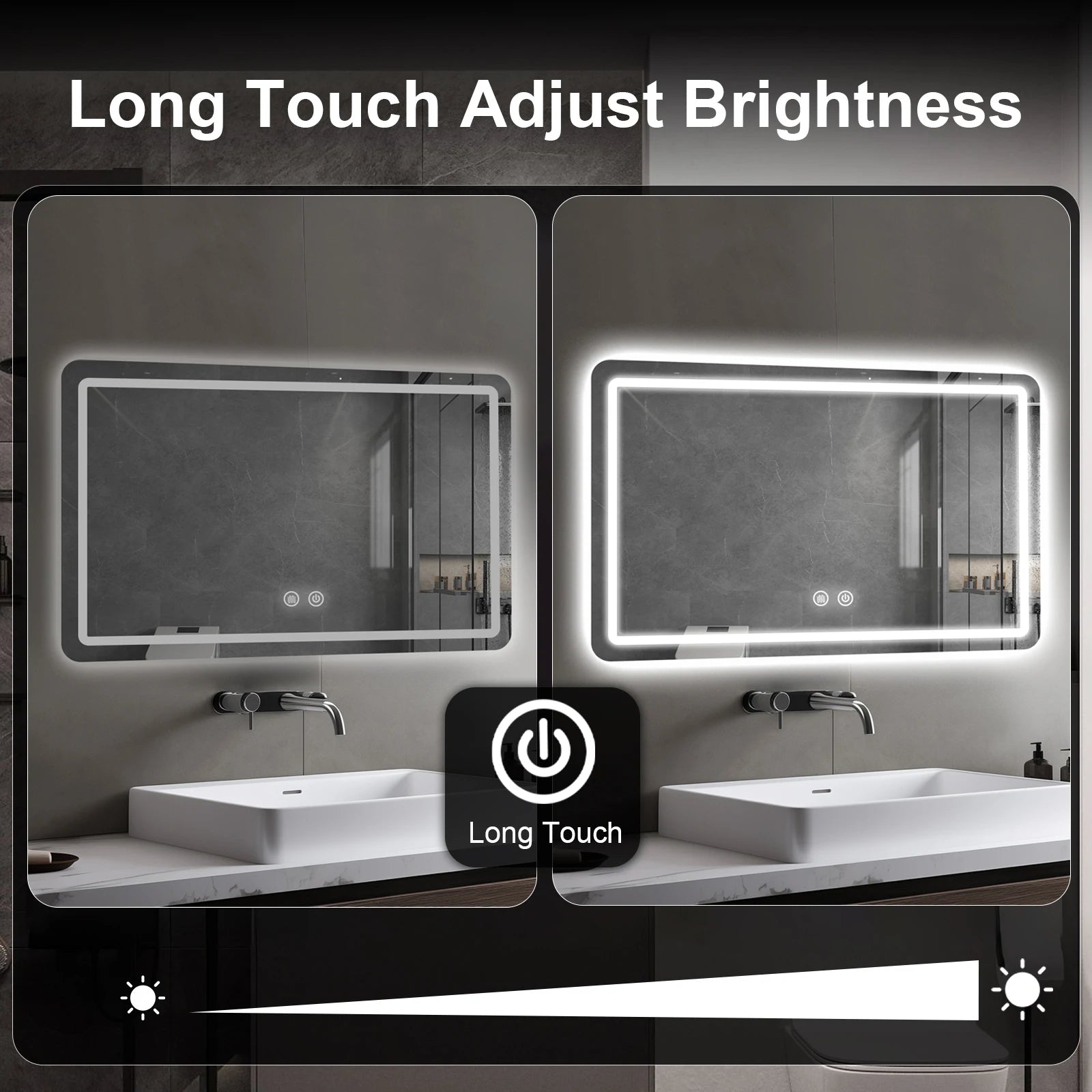 LED Bathroom Mirror Wall Mounted Fogless Makeup Mirror with Lights Stepless Dimmable 3 Colors Lighted Bathroom Mirrors for Wall Rectangle Bathroom Vanity Mirror