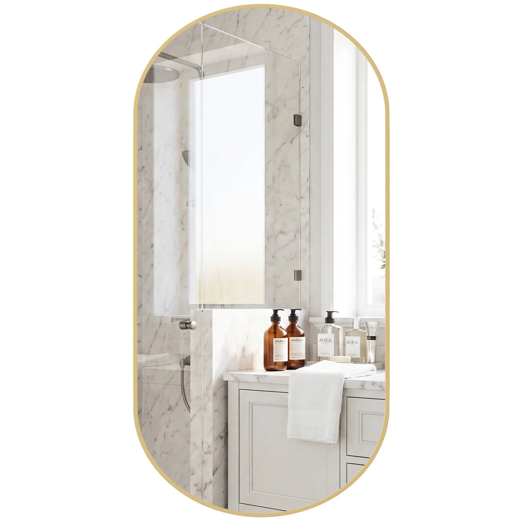 JHK Oval Wall Mirror with Metal Frame for Wall  Modern Dressing Mirror Tempered Glass Bedroom Living Room Horizontal or Vertical