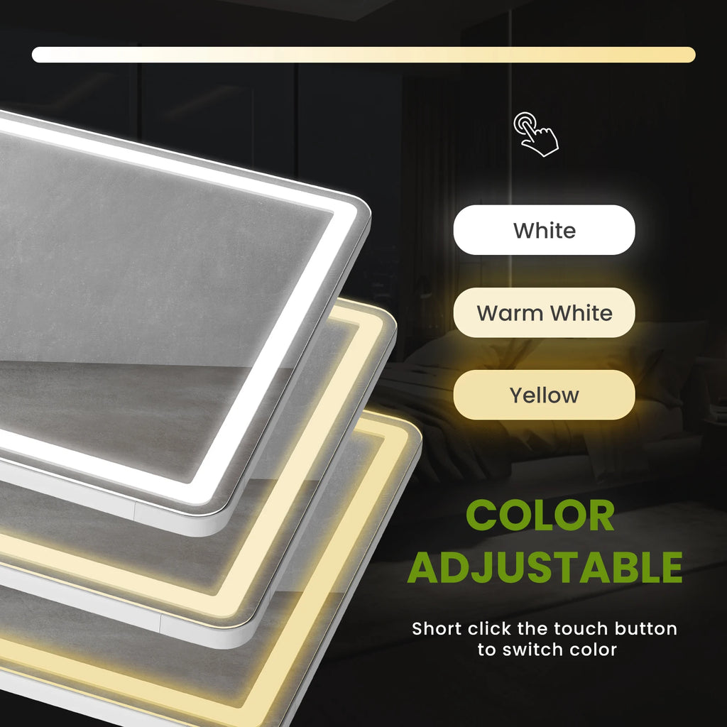 JHK Full Length Led Lights 64"x21" Mirror Standing Hanging or Wall-Mounted Mirrors with Stand Aluminum Alloy Frame For Home