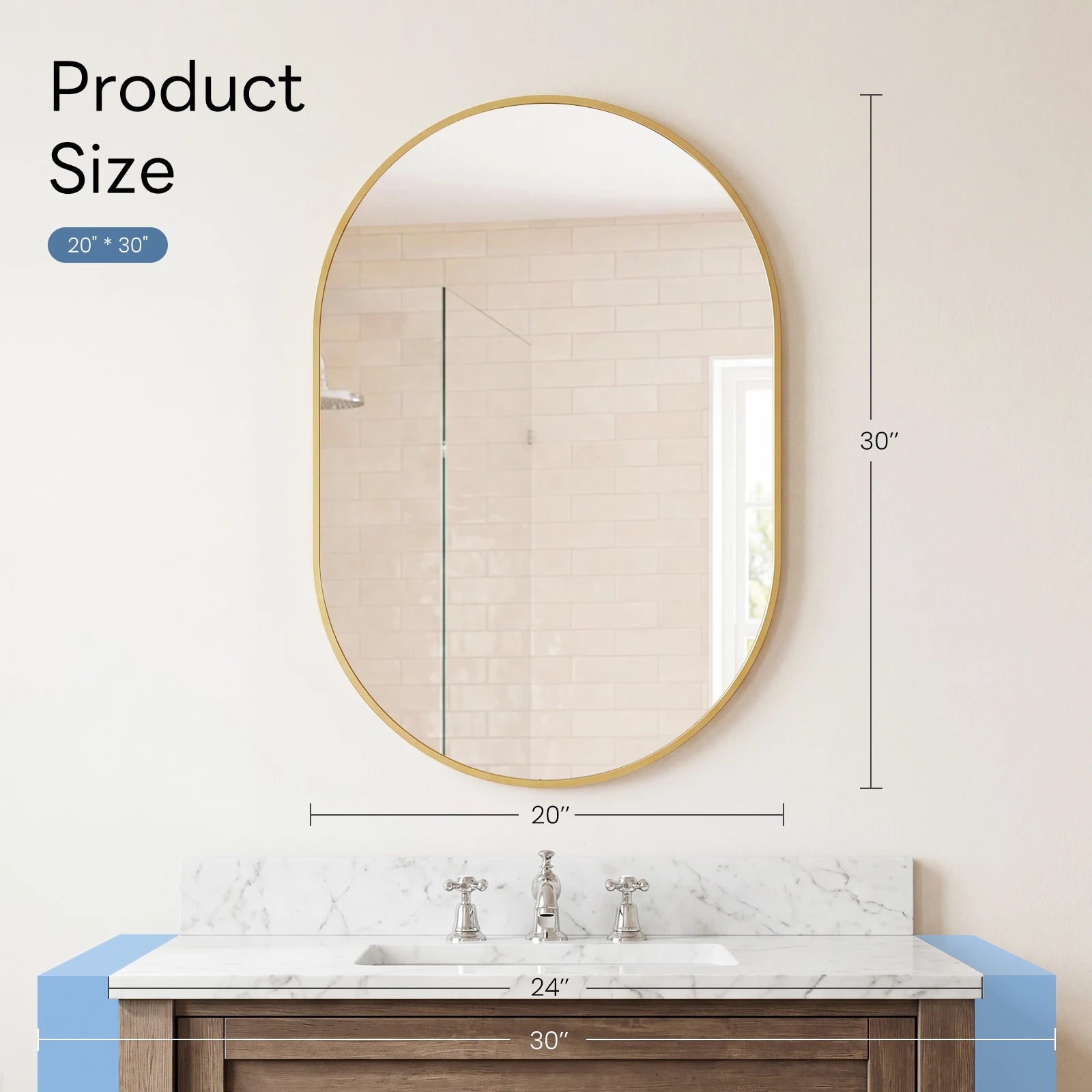 JHK Oval Wall Mirror with Metal Frame for Wall  Modern Dressing Mirror Tempered Glass Bedroom Living Room Horizontal or Vertical