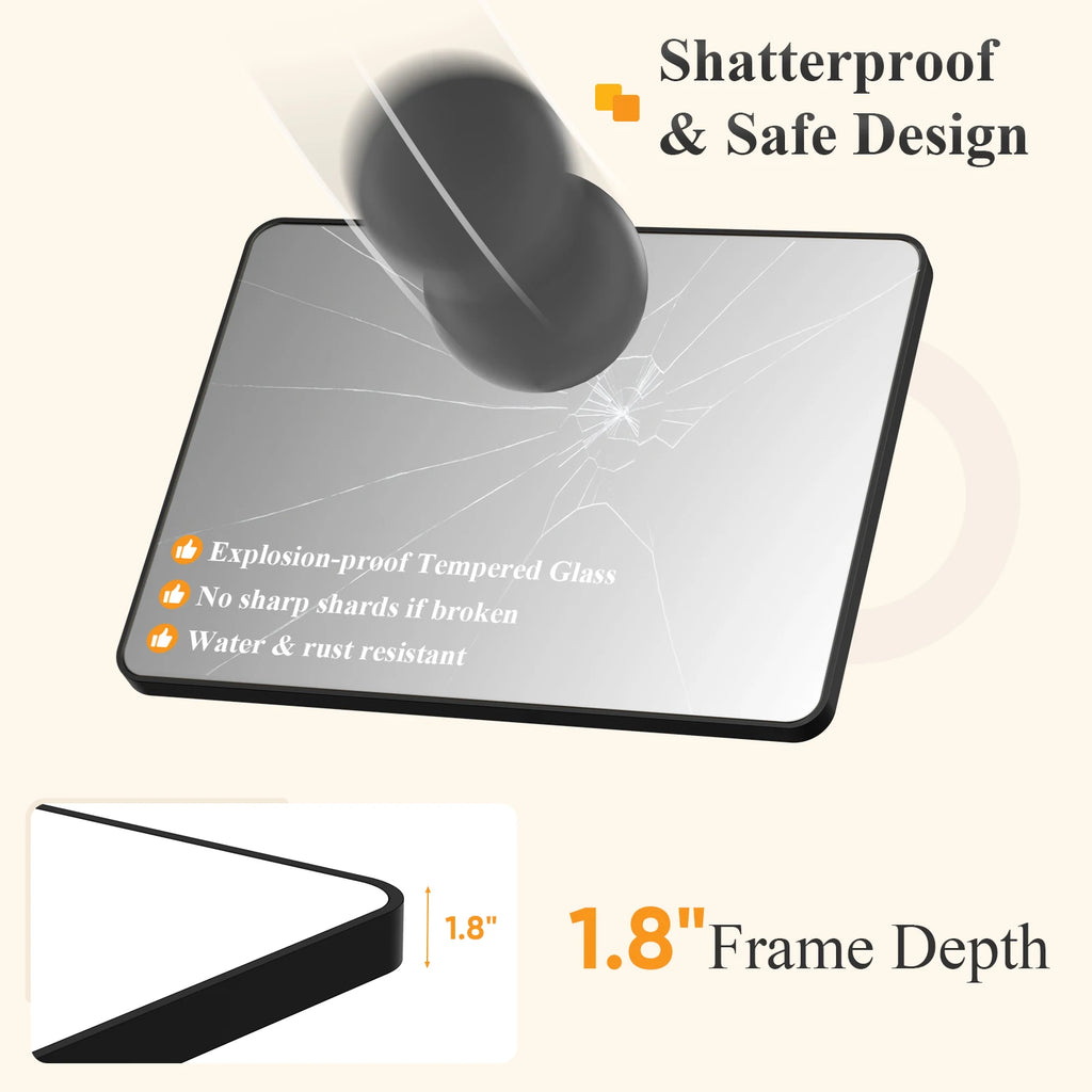 JHK Rounded Rectangle Wall Mirror with Metal Frame for Wall  Bathroom Mirror for Over Sink Modern Dressing Mirror Tempered Glass Bedroom Living Room Horizontal or Vertical
