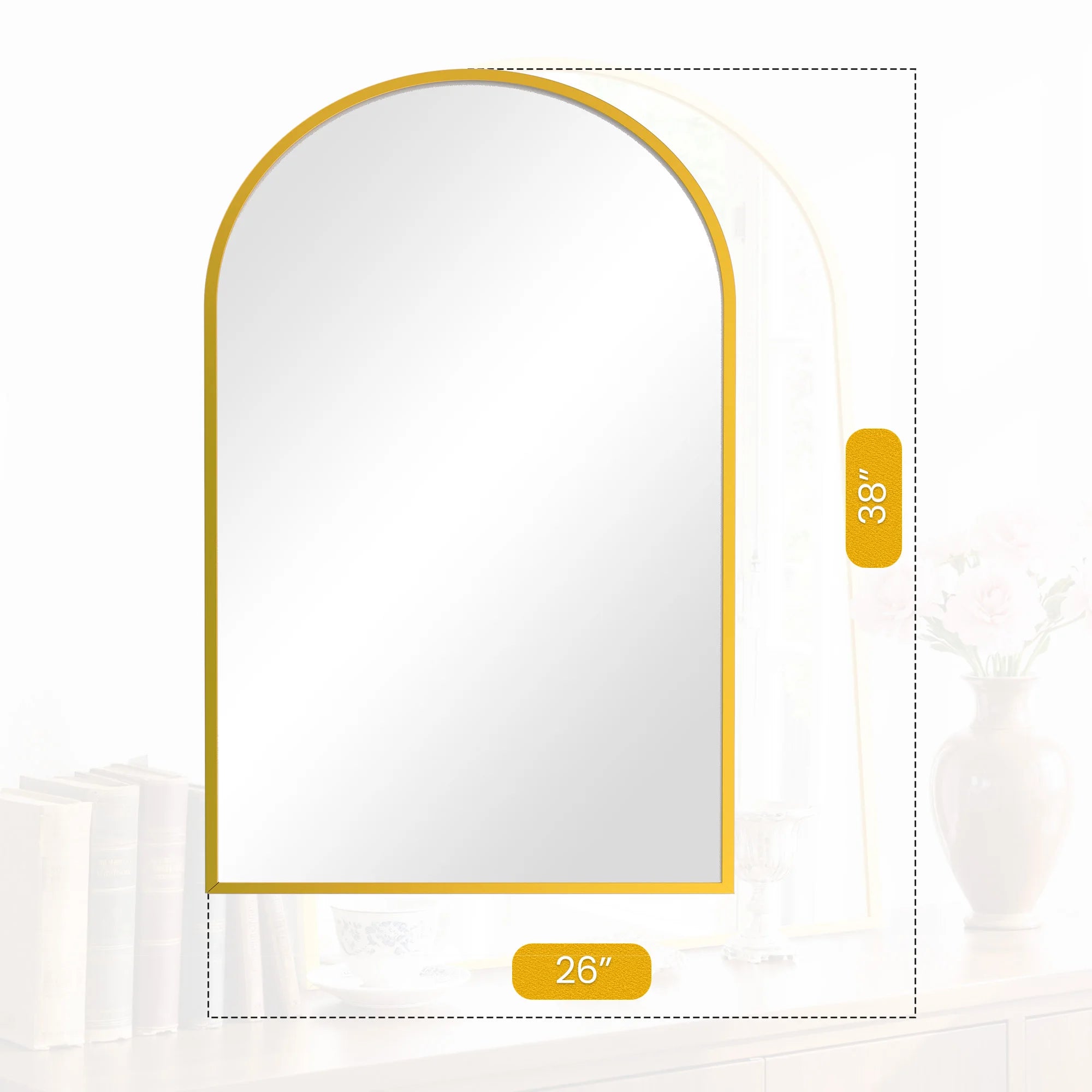 JHK 26"x38" Arched Metal Framed Mirror for Wall Matte Metal Framed Modern Dressing Mirror Tempered Glass Bedroom Living Room