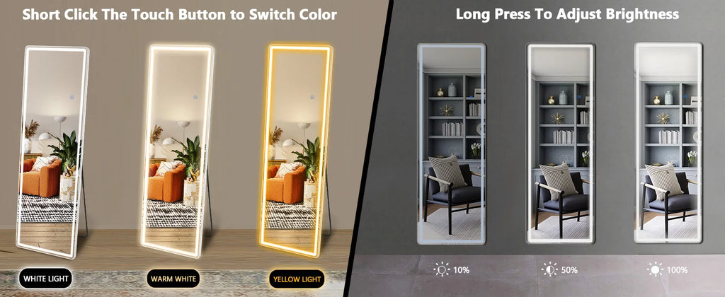 JHK Full Length Led Lights 64"x21" Mirror Standing Hanging or Wall-Mounted Mirrors with Stand Aluminum Alloy Frame For Home