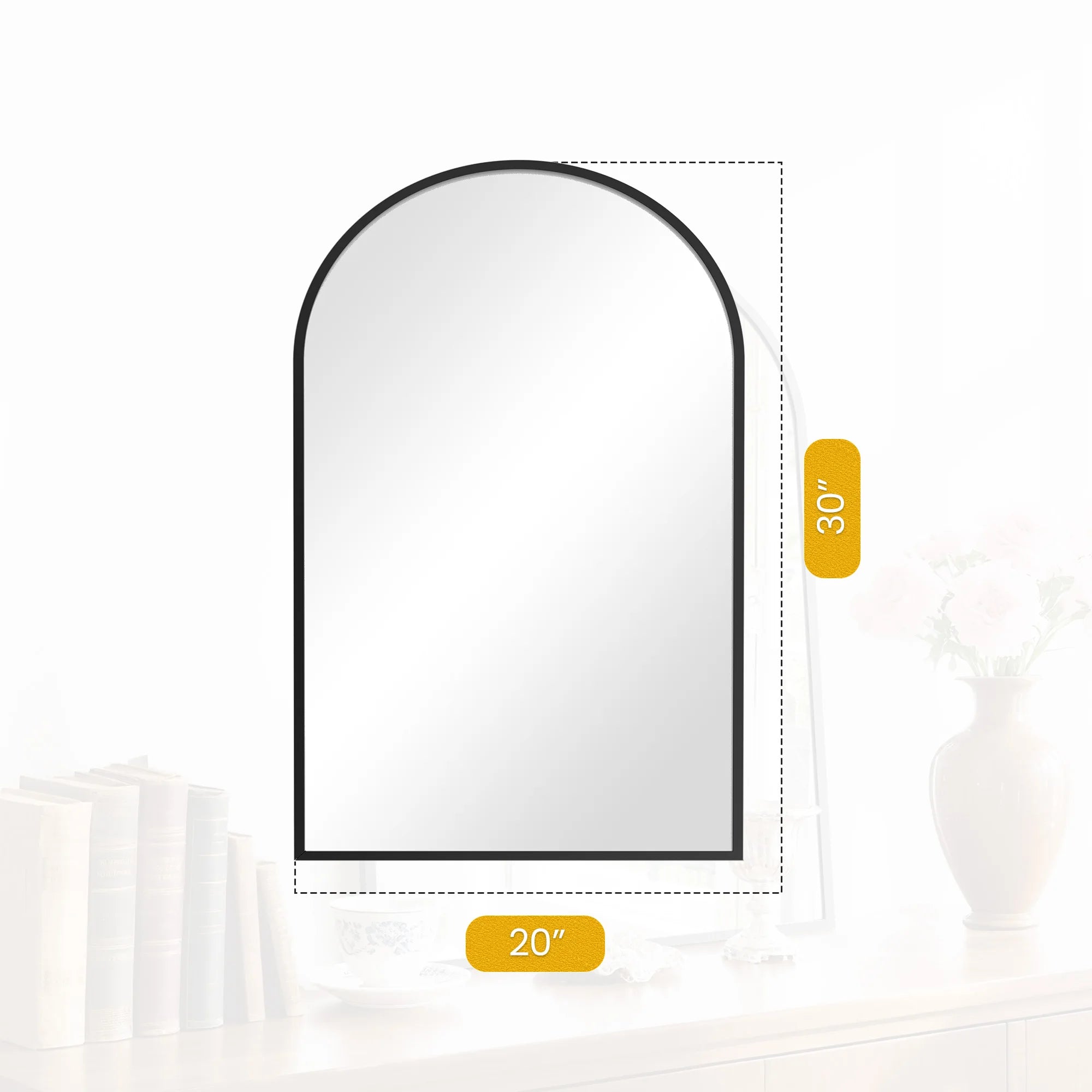 JHK 26"x38" Arched Metal Framed Mirror for Wall Matte Metal Framed Modern Dressing Mirror Tempered Glass Bedroom Living Room