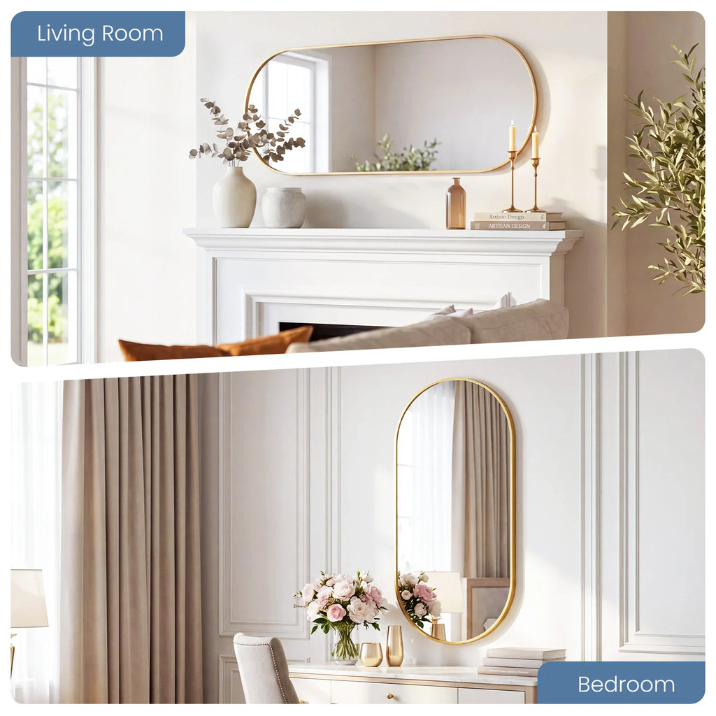 JHK Oval Wall Mirror with Metal Frame for Wall  Modern Dressing Mirror Tempered Glass Bedroom Living Room Horizontal or Vertical
