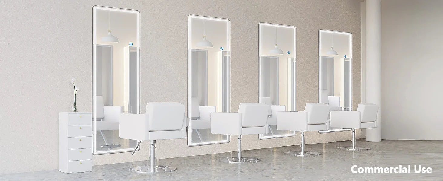 JHK Full Length Led Lights 64"x21" Mirror Standing Hanging or Wall-Mounted Mirrors with Stand Aluminum Alloy Frame For Home