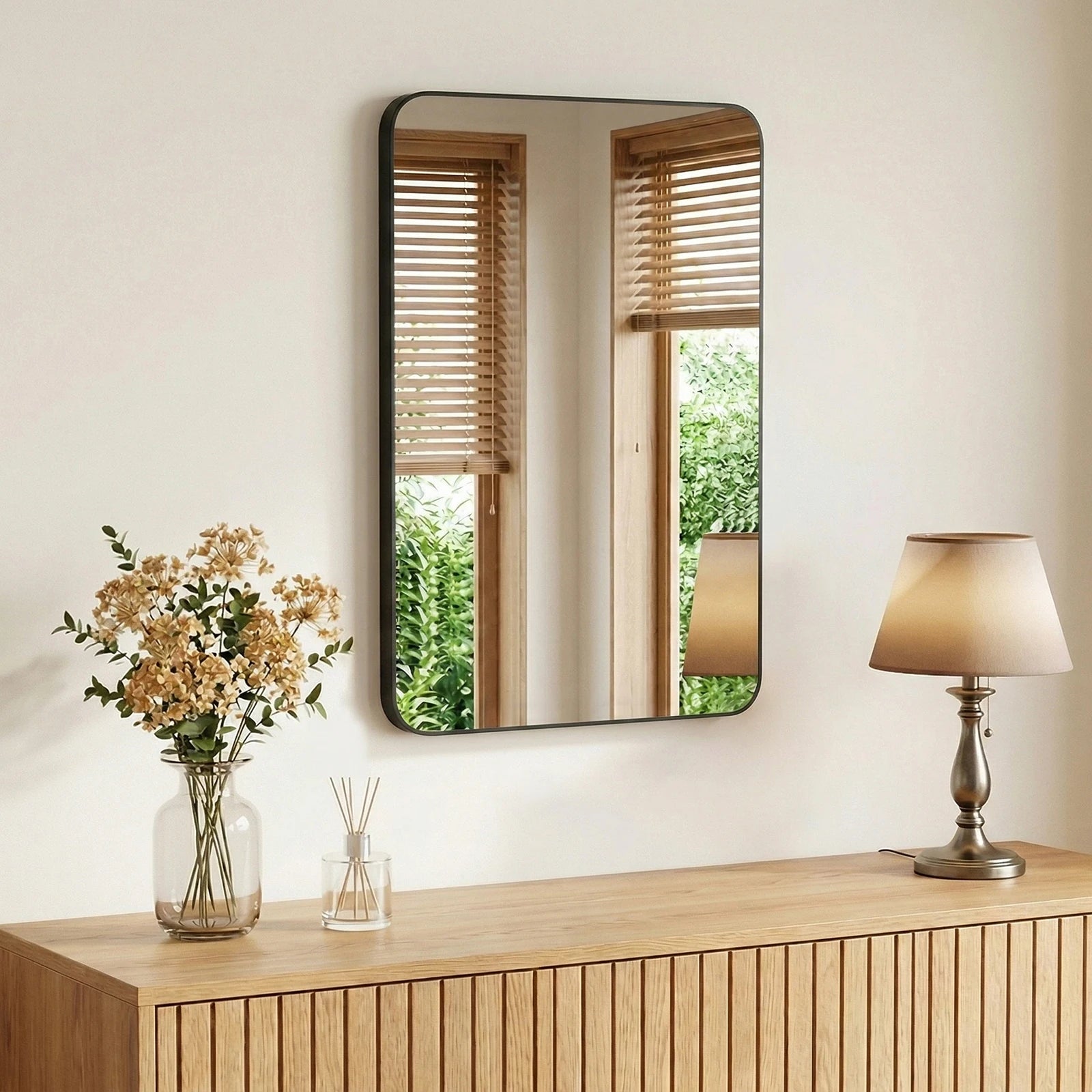 JHK Rounded Rectangle Wall Mirror with Metal Frame for Wall  Bathroom Mirror for Over Sink Modern Dressing Mirror Tempered Glass Bedroom Living Room Horizontal or Vertical