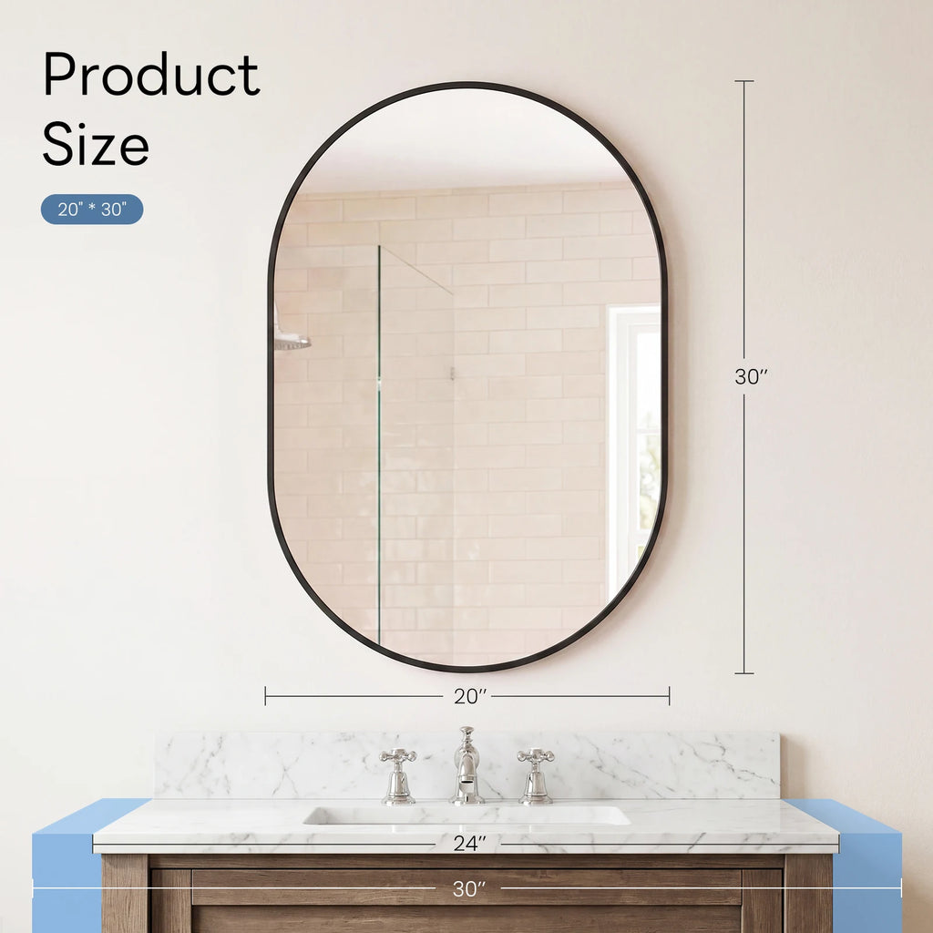 JHK Oval Wall Mirror with Metal Frame for Wall  Modern Dressing Mirror Tempered Glass Bedroom Living Room Horizontal or Vertical