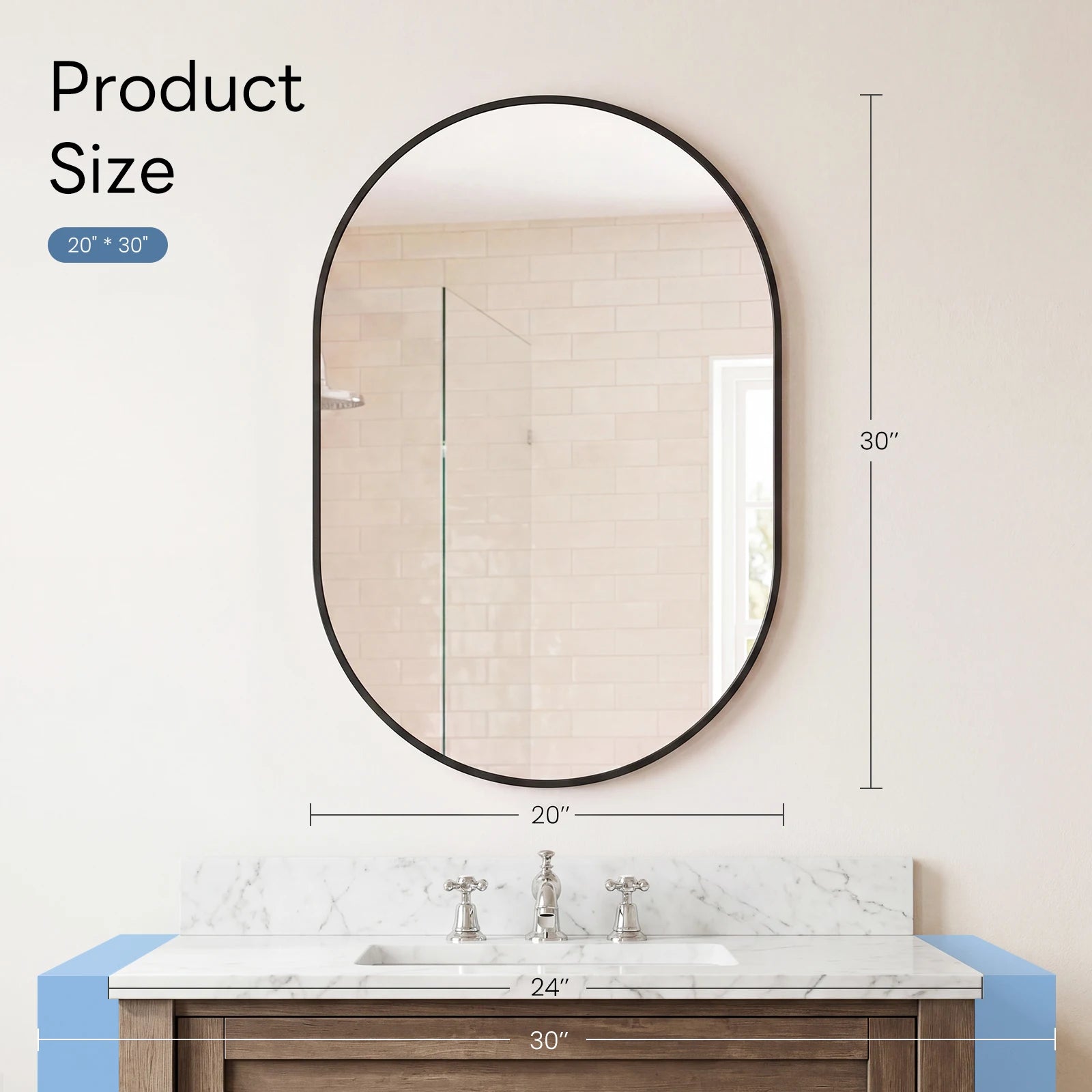 JHK Oval Wall Mirror with Metal Frame for Wall  Modern Dressing Mirror Tempered Glass Bedroom Living Room Horizontal or Vertical