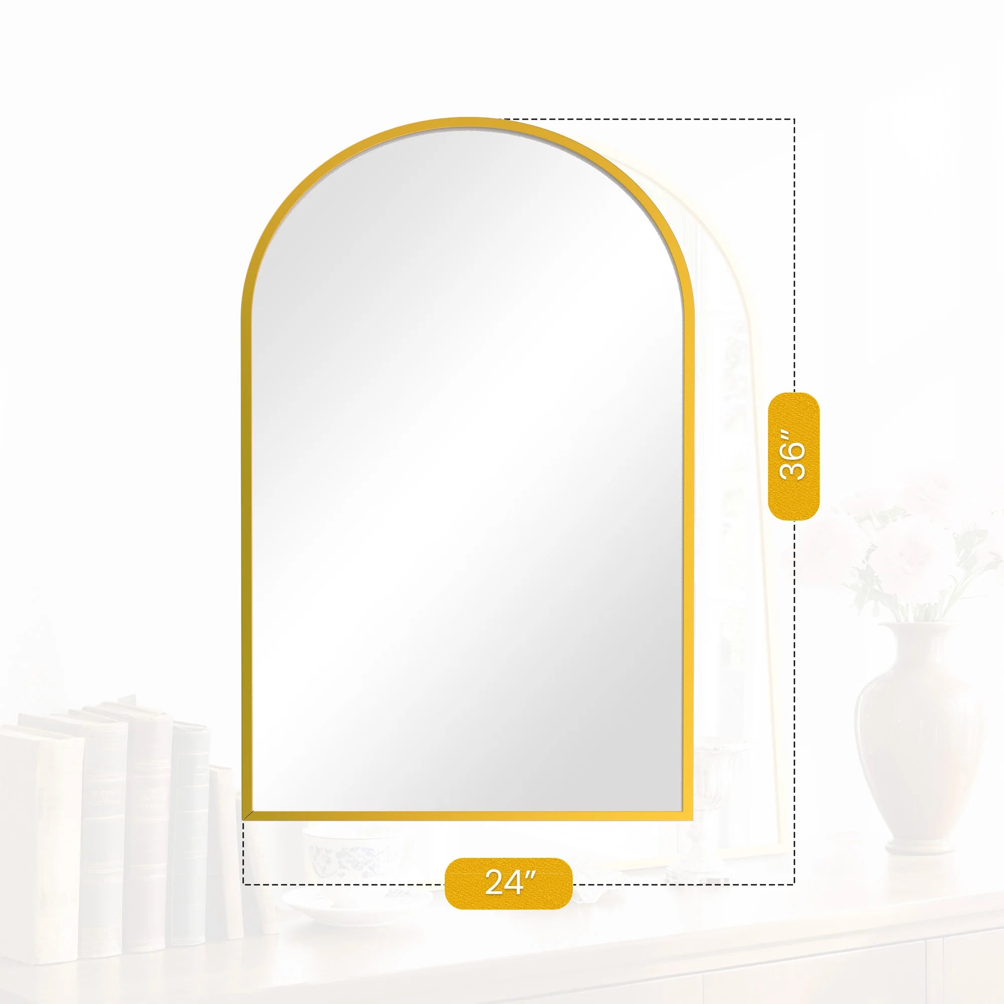 JHK 26"x38" Arched Metal Framed Mirror for Wall Matte Metal Framed Modern Dressing Mirror Tempered Glass Bedroom Living Room