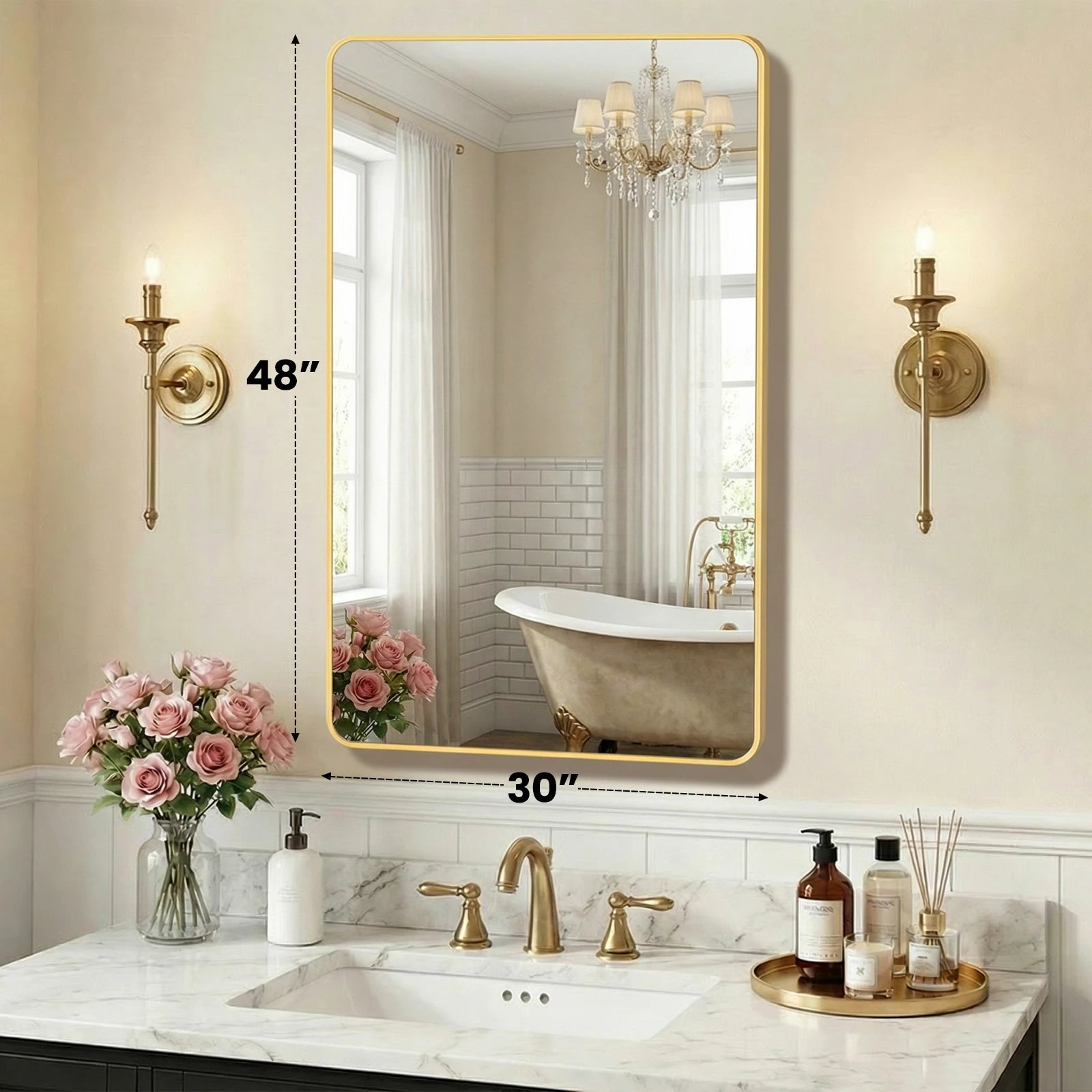 JHK Rounded Rectangle Wall Mirror with Metal Frame for Wall  Bathroom Mirror for Over Sink Modern Dressing Mirror Tempered Glass Bedroom Living Room Horizontal or Vertical