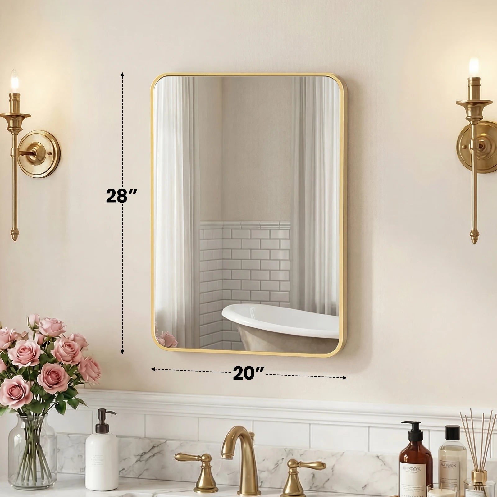 JHK Rounded Rectangle Wall Mirror with Metal Frame for Wall  Bathroom Mirror for Over Sink Modern Dressing Mirror Tempered Glass Bedroom Living Room Horizontal or Vertical