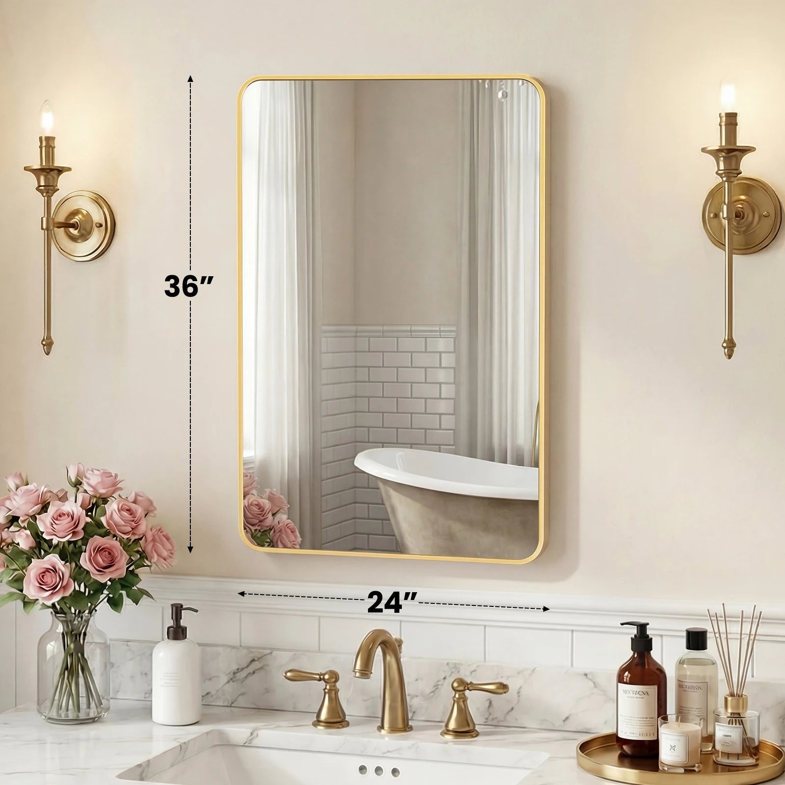 JHK Rounded Rectangle Wall Mirror with Metal Frame for Wall  Bathroom Mirror for Over Sink Modern Dressing Mirror Tempered Glass Bedroom Living Room Horizontal or Vertical