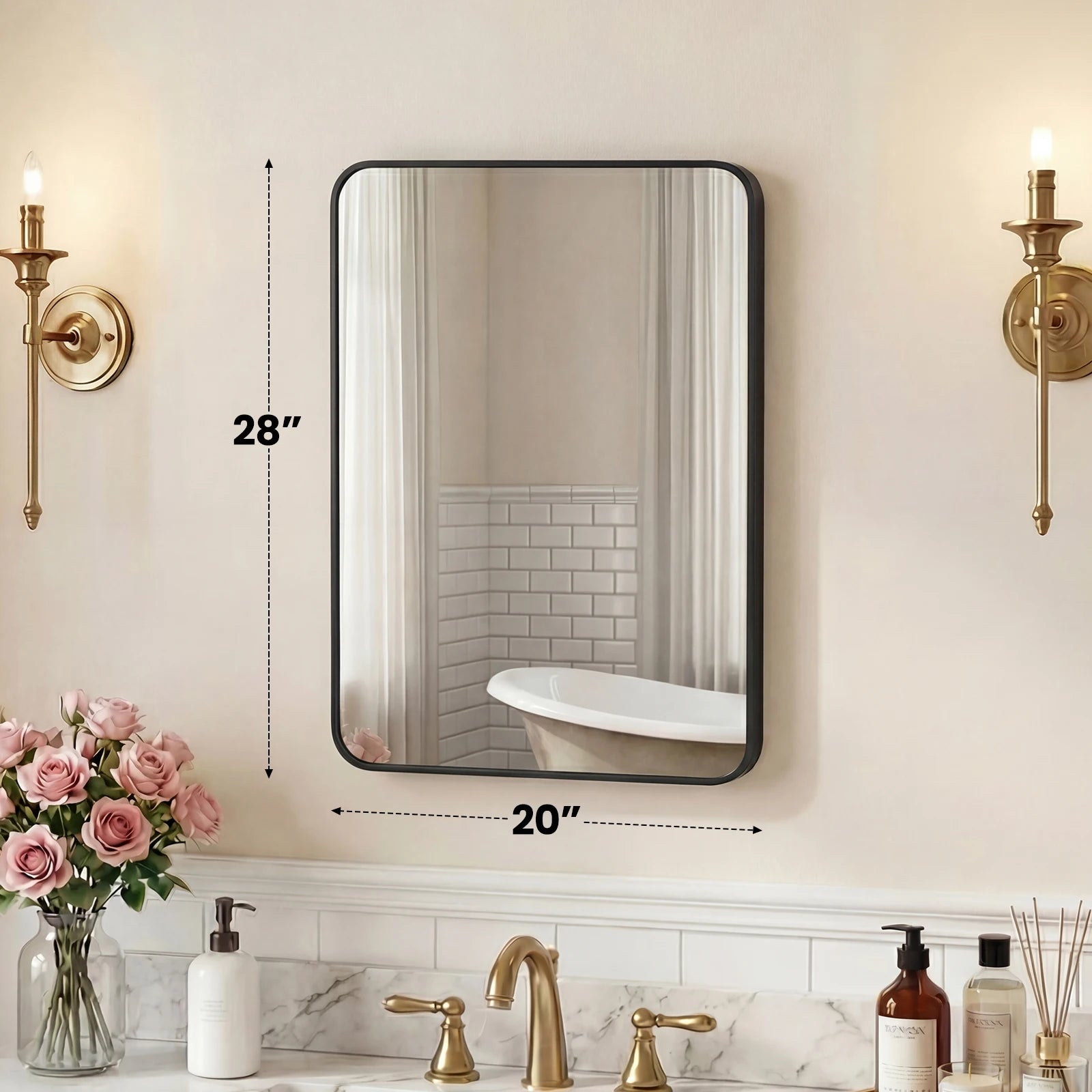 JHK Rounded Rectangle Wall Mirror with Metal Frame for Wall  Bathroom Mirror for Over Sink Modern Dressing Mirror Tempered Glass Bedroom Living Room Horizontal or Vertical