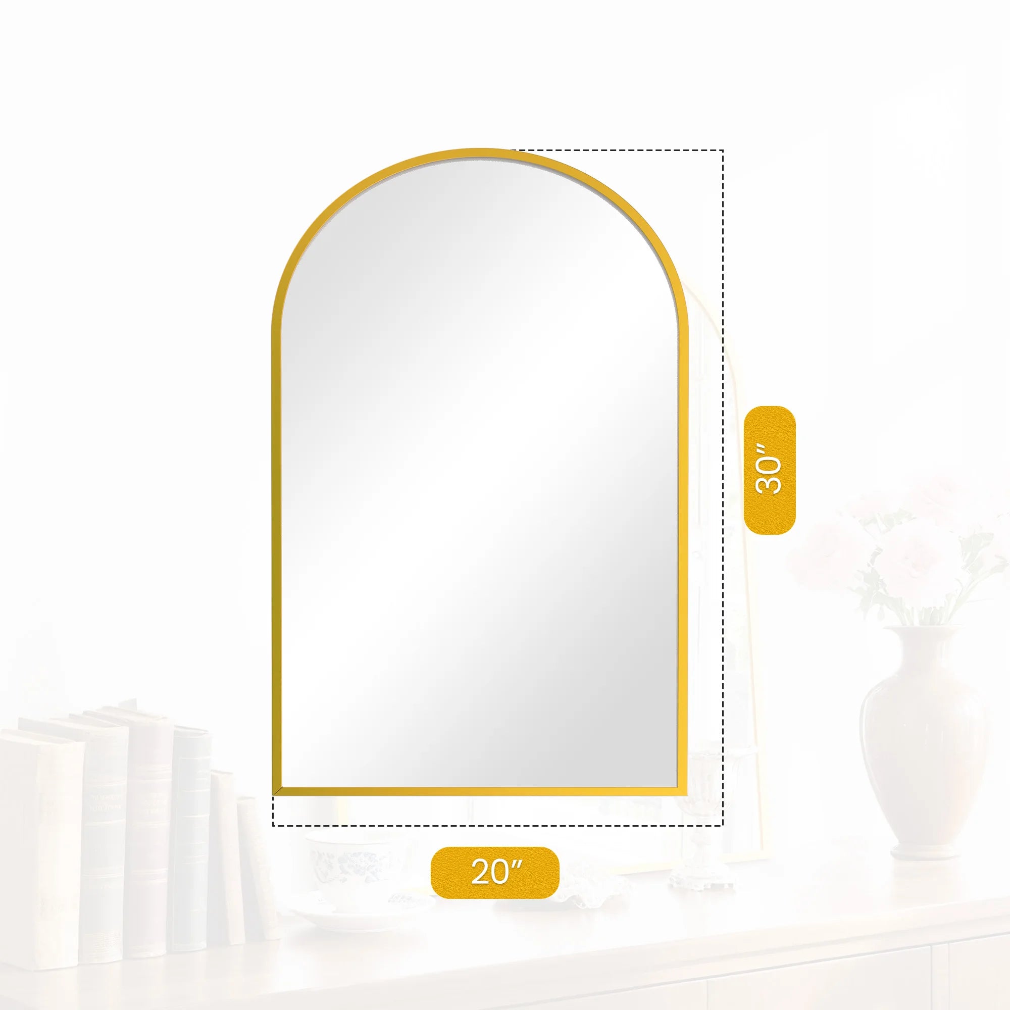 JHK 26"x38" Arched Metal Framed Mirror for Wall Matte Metal Framed Modern Dressing Mirror Tempered Glass Bedroom Living Room