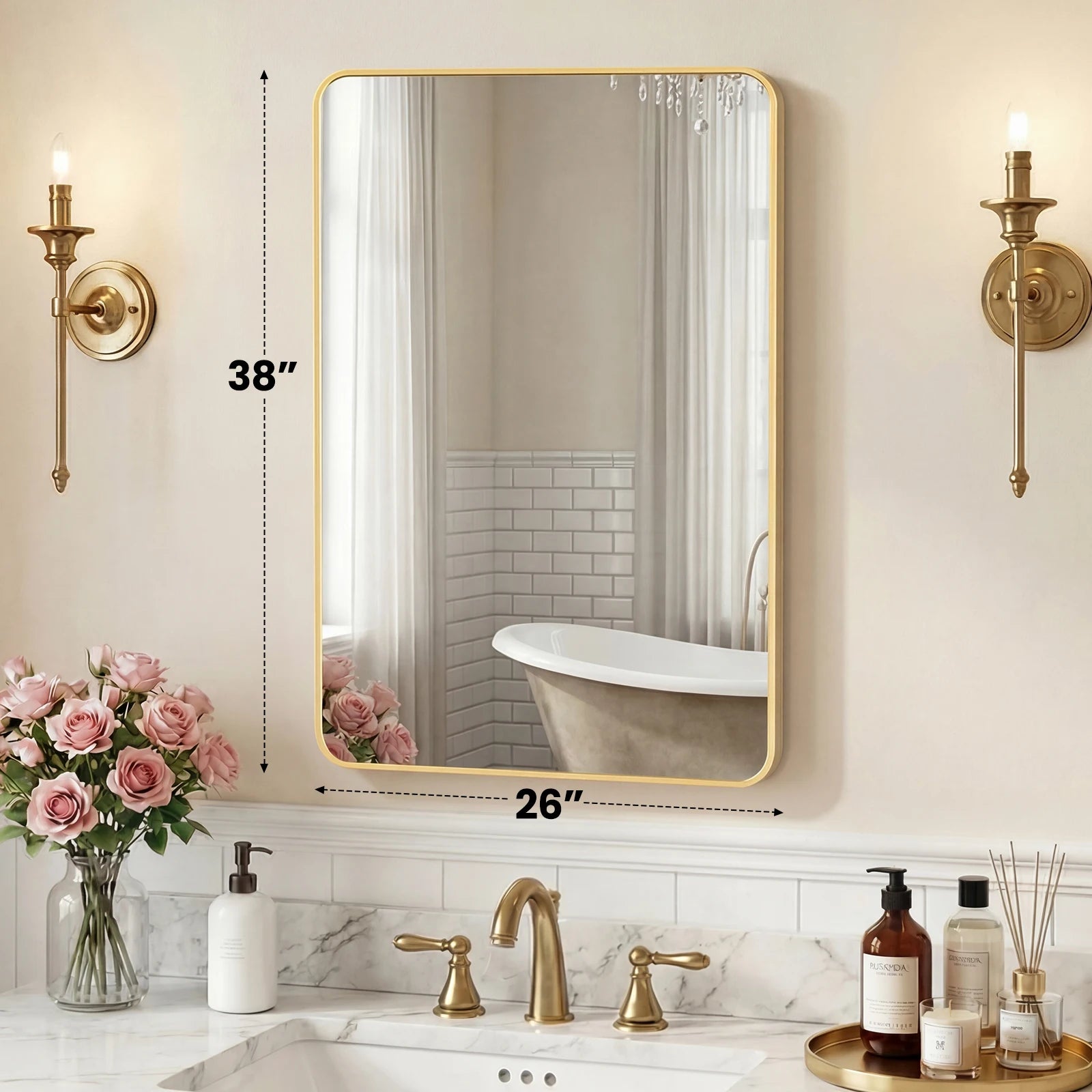 JHK Rounded Rectangle Wall Mirror with Metal Frame for Wall  Bathroom Mirror for Over Sink Modern Dressing Mirror Tempered Glass Bedroom Living Room Horizontal or Vertical