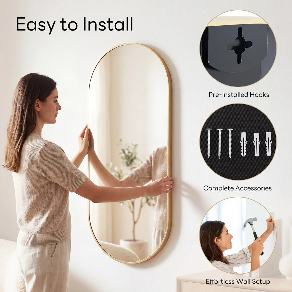 JHK Oval Wall Mirror with Metal Frame for Wall  Modern Dressing Mirror Tempered Glass Bedroom Living Room Horizontal or Vertical